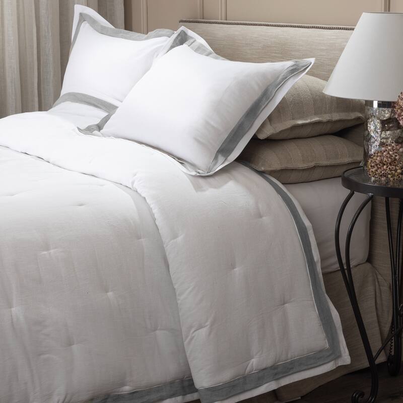 Orfeo Linen Comforter, White/Grey, Set - White-Grey - Queen