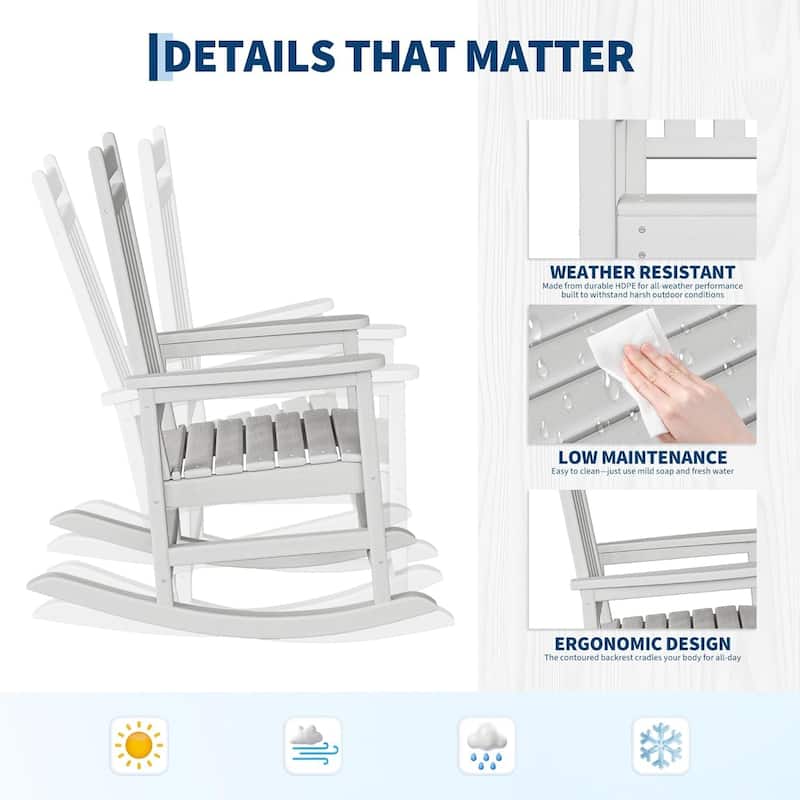 Outdoor Rocking Chair Set of 2 HDPE High-Back Rockers