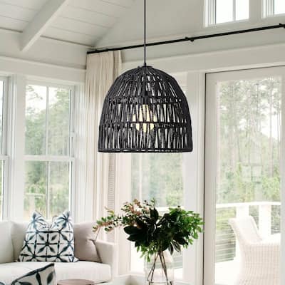 Bohemian Modern Woven Paper Rope/Iron Pendant Light for Kitchen Island