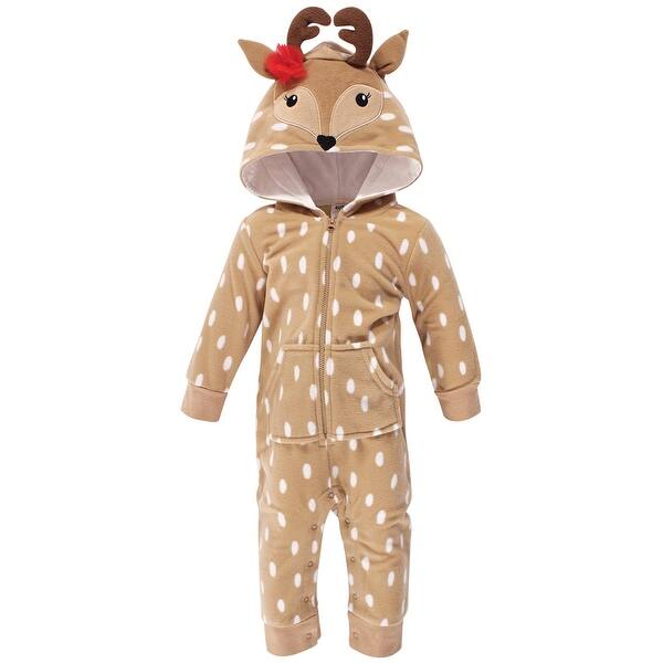 slide 1 of 1, Hudson Baby Infant Girl Fleece Jumpsuits, Coveralls, and Playsuits 1pk, Girl Reindeer 0 - 3 Months - Beige