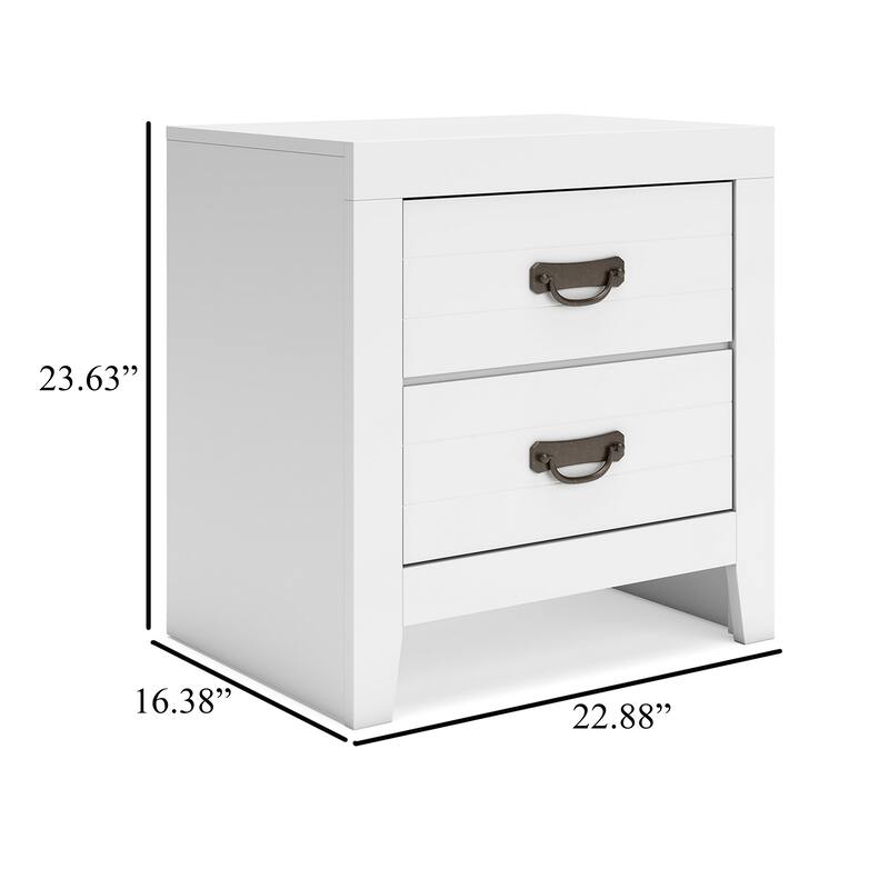 Feo Bedside Nightstand, 2 Drawers, White Okoume Finish, Solid Hardwood