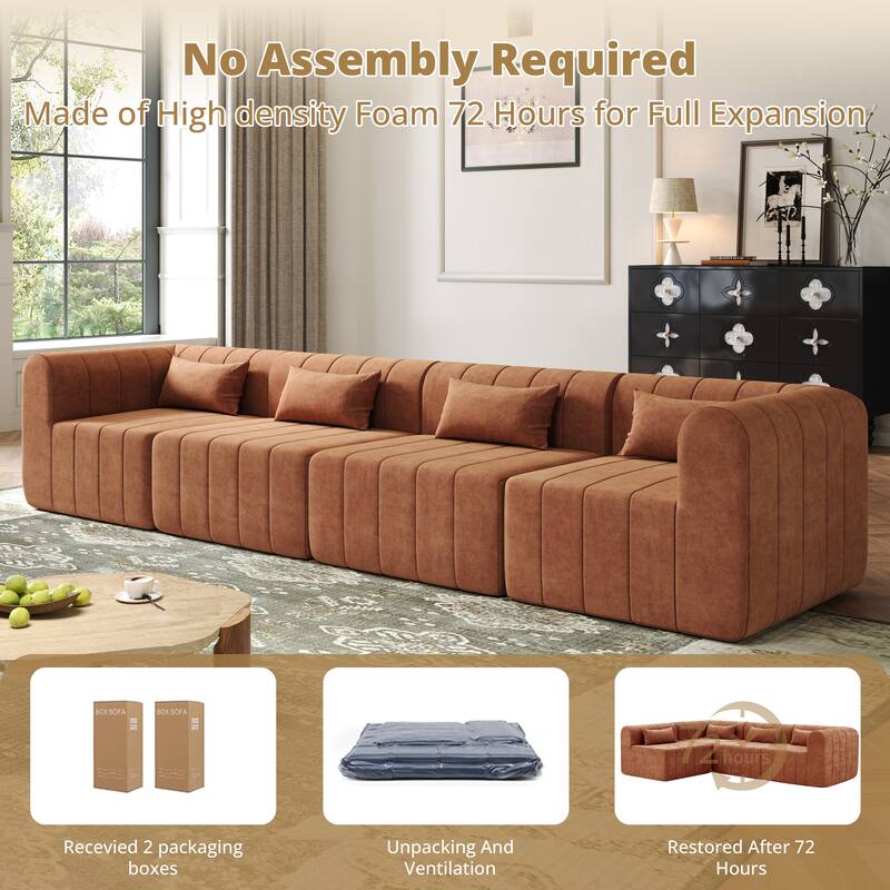 Christopher Knight Home - Modular Polyester Upholstered Sectional Sofa with 4-Piece Compressed Sponge - 145.5"