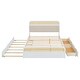 preview thumbnail 4 of 8, Queen Size Platform Bed with Trundle, Pine Wooden Bed with 2 Drawers, Kid's Bed with Rattan Headboard, White