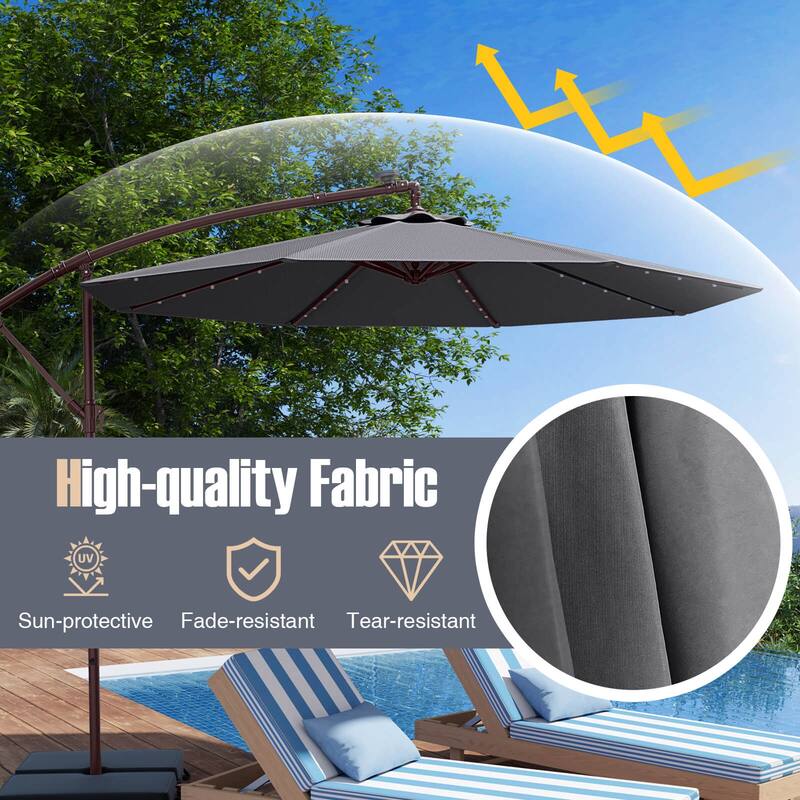 Costway Patio 10FT Hanging Offset Umbrella 32 LED Lights Sand Bag
