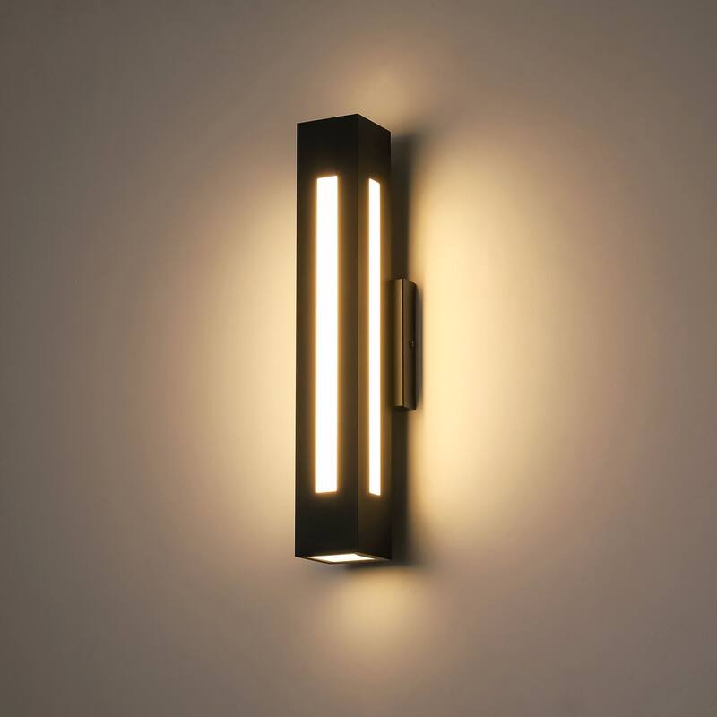 1-Light 19.7 in. Modern Black Linear Rectangle Metal Integrated LED Outdoor Wall Sconce - 4.33 in. W x 19.69 in. H x 4.33 in. D