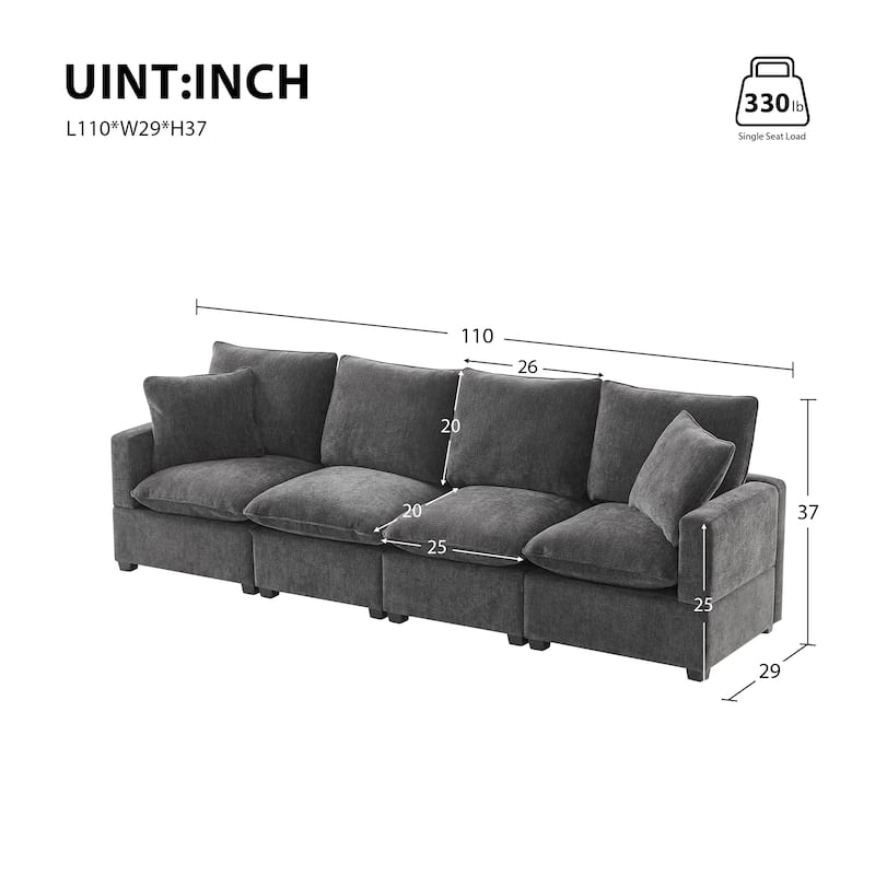 110*29" Modern Modular Sofa, 4 Seat Chenille Sectional Couch Set with 2 Pillows Included, Freely Combinable Indoor Funiture