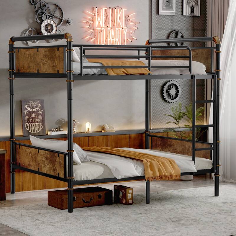Versatile Industrial Metal Bunk Bed for Teens, Ensuring Safety and Space Optimization - Black - Twin XL