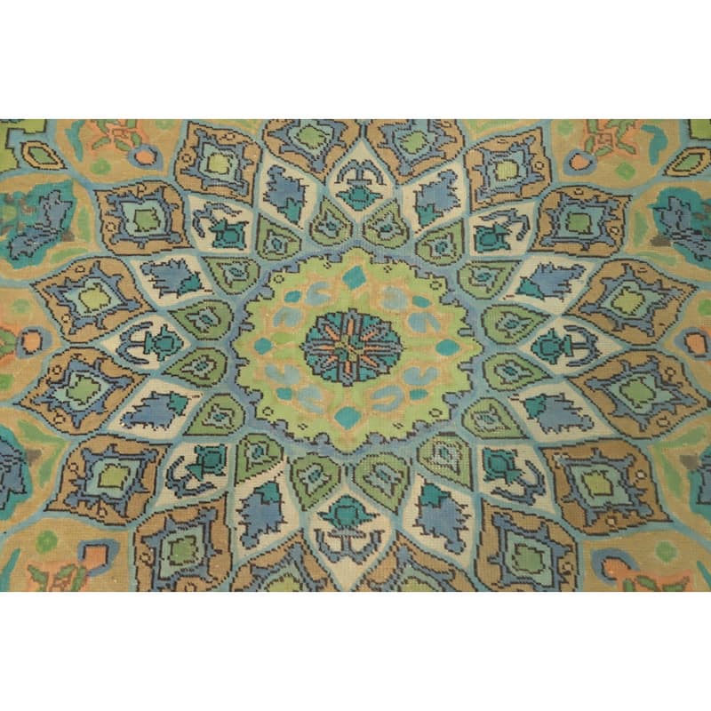 Hand Knotted Oriental 100% Wool Carpet Traditional Floral Green Tabriz Area Rug - 12' 8'' X 9' 6''