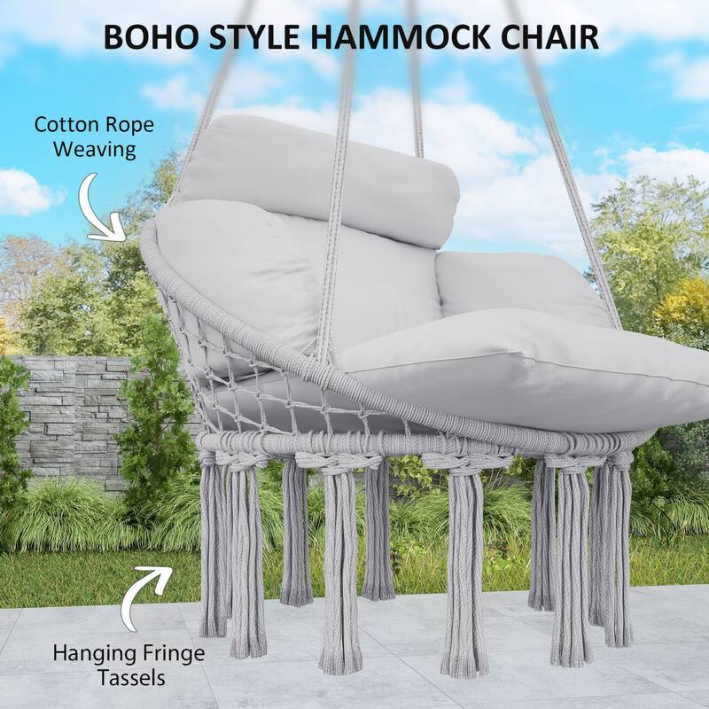 Hanging Swing Chair with Soft Cushion for Indoor Outdoor Use - 31.5" W x 23.6" D x 15.7" H