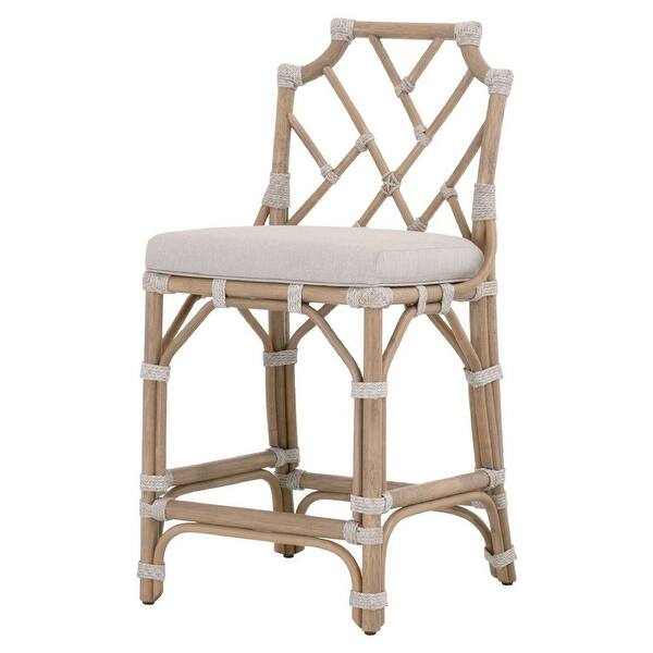 slide 2 of 3, Counter Stool with Scooped Back and Rattan Frame, Taupe Gray - 40.5'H X 21"D X 21" W