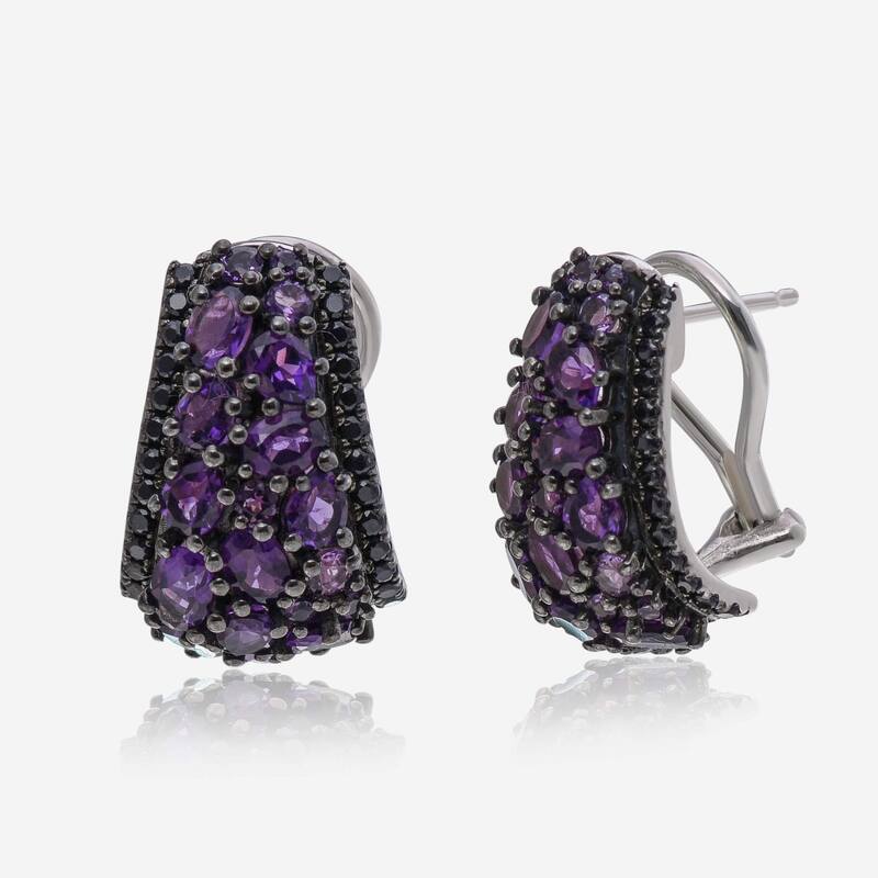 Charles Krypell Roxy Sterling Silver and 14K White Gold, Amethyst and 0.50ct. tw. Black Sapphire Drop Earrings