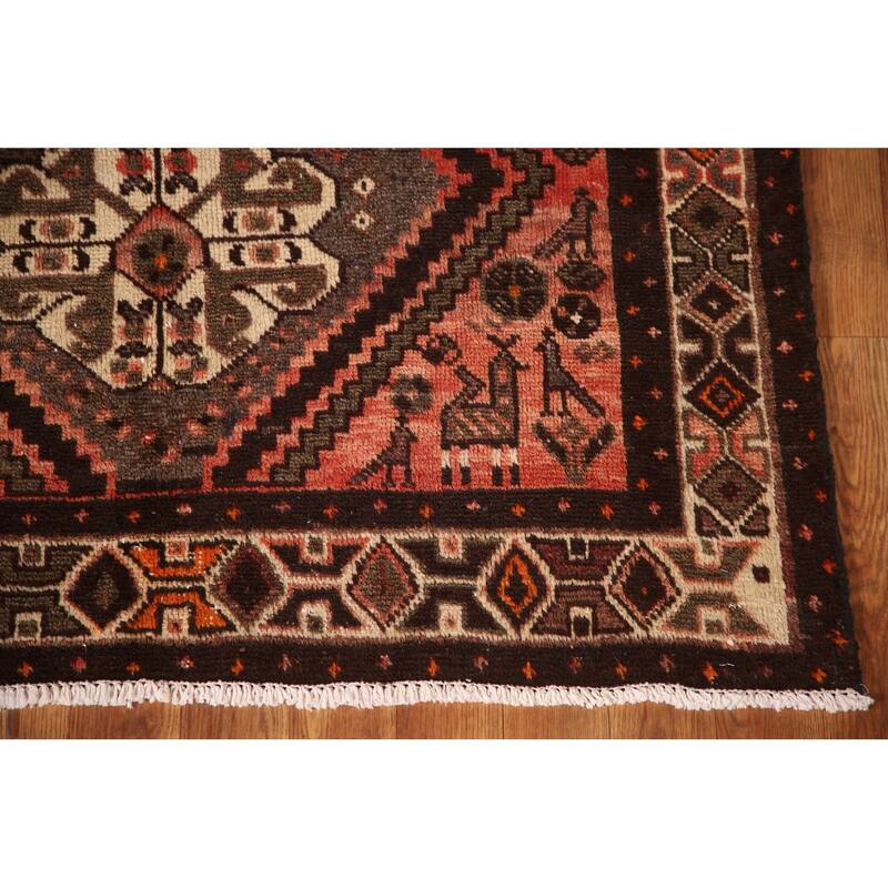 Tribal Geometric Hamedan Persian Vintage Area Rug Handmade Wool Carpet - 3'8"x 4'10"