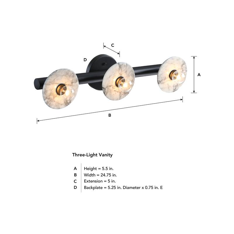 Fina 24.75 in. 3-Light Matte Black Vanity Wall Light with Natural Marble for Bathrooms - 5