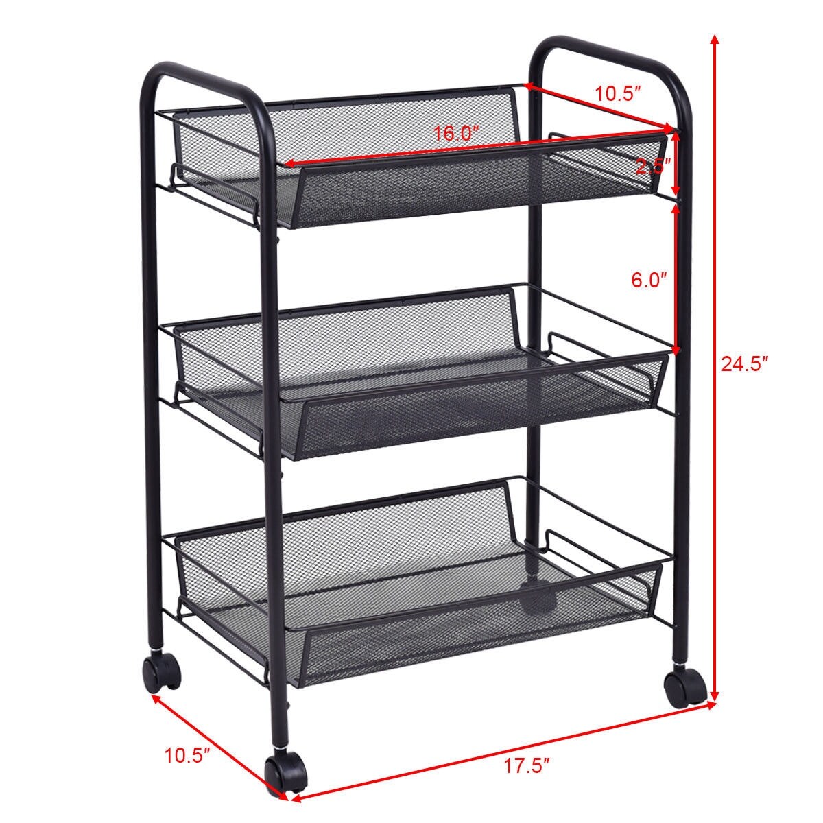 Multi-Purpose Storage Organizer Cart for Kitchen Bathroom Office Grey, 44 x 18 x 70cm Metal Utility Shelves with Mesh Baskets and Wheels COSTWAY 3/5 Tiers Rolling Trolley Cart 