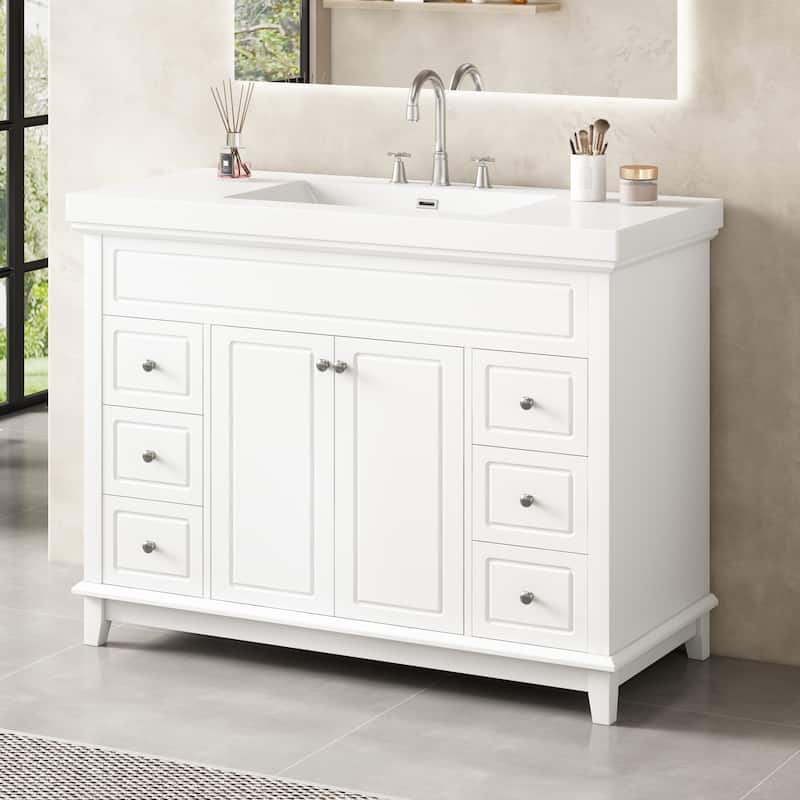 36" Bathroom Vanity with Sink, Ceramic Sink, 2 Tip-out Drawers, Soft Close Door Hinges