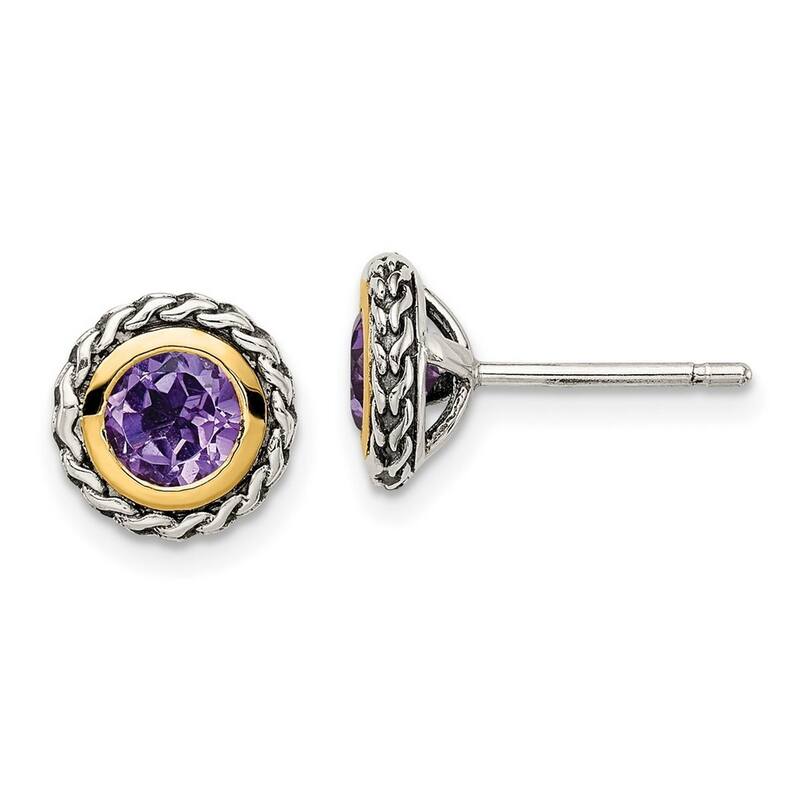 Curata 925 Sterling Silver With 14k Accent Amethyst Post Earrings 9x9mm