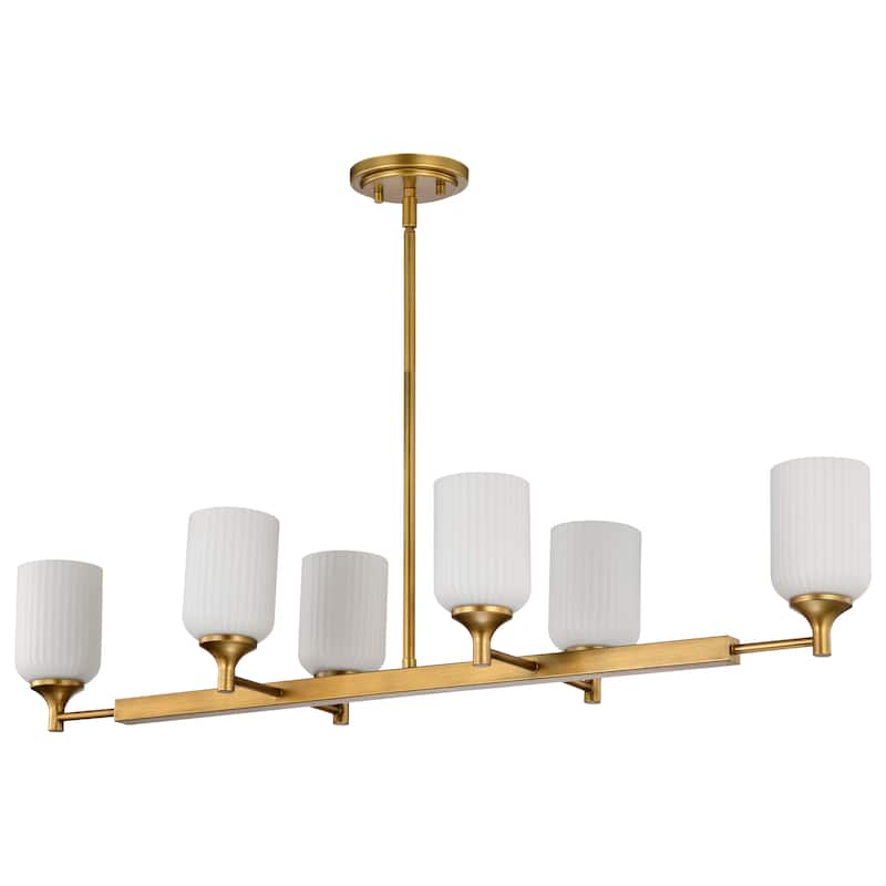 Solara 6 Light Island Pendant Natural Brass Finish Frosted Ribbed Glass - Natural Brass