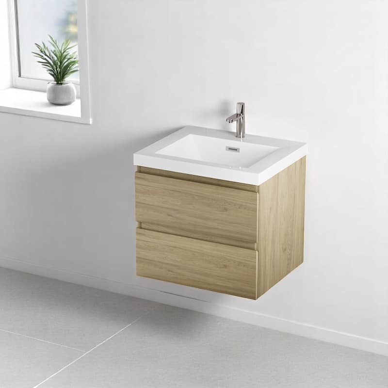 24" Floating Bathroom Vanity with Resin Sink, Modern Wall-Mounted Storage Cabinet with Soft Close Drawers
