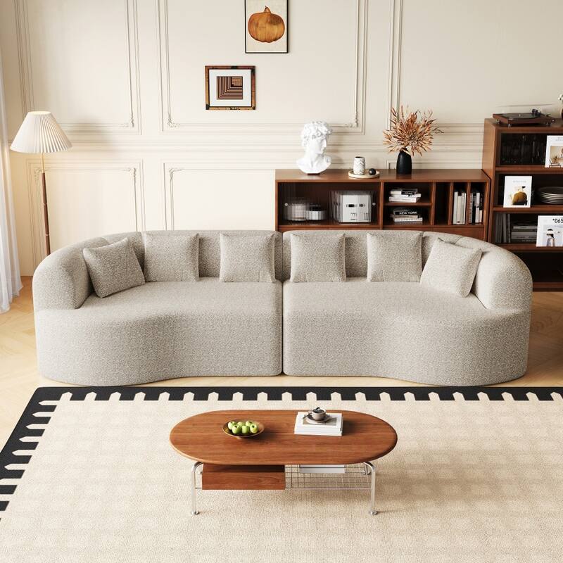 106.3" Chenille Curved Sectional Bone-Free Cloud Sofa with 6 Pillows - Light khaki