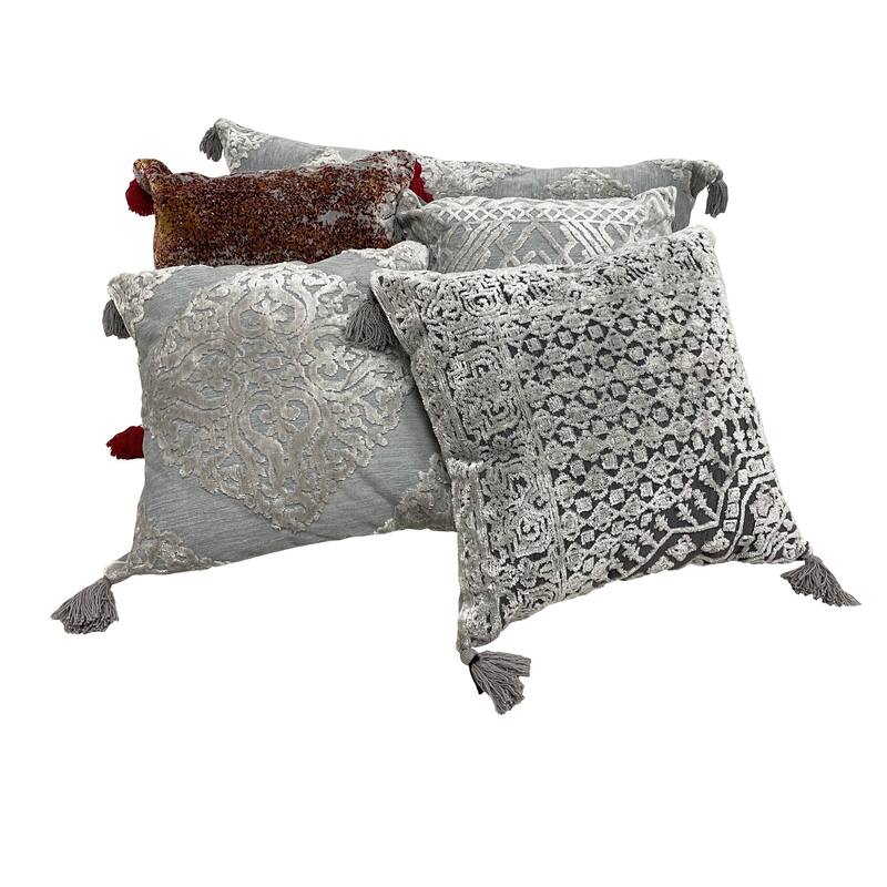 Sevita Silver Gray Traditional Textured Medallion Throw Pillow