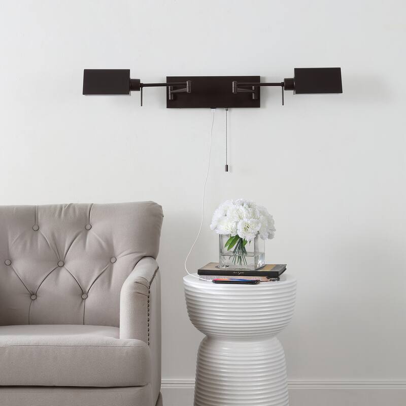 Curtis Farmhouse Swing Arm Plug-In or Hardwired Iron LED Wall Sconce with Pull-Chain with USB Charging Port, by JONATHAN Y