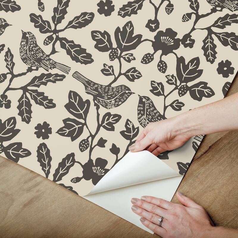 Erin & Ben Linen & Charcoal Sparrow & Oak Peel and Stick Wallpaper