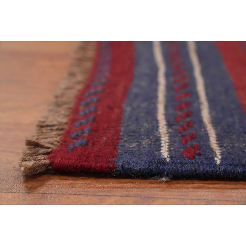 Hand Knotted Oriental 100% Wool Carpet Traditional Tribal Navy Blue & Blues Balouch Runner Rug - 8' 3'' X 1' 10''