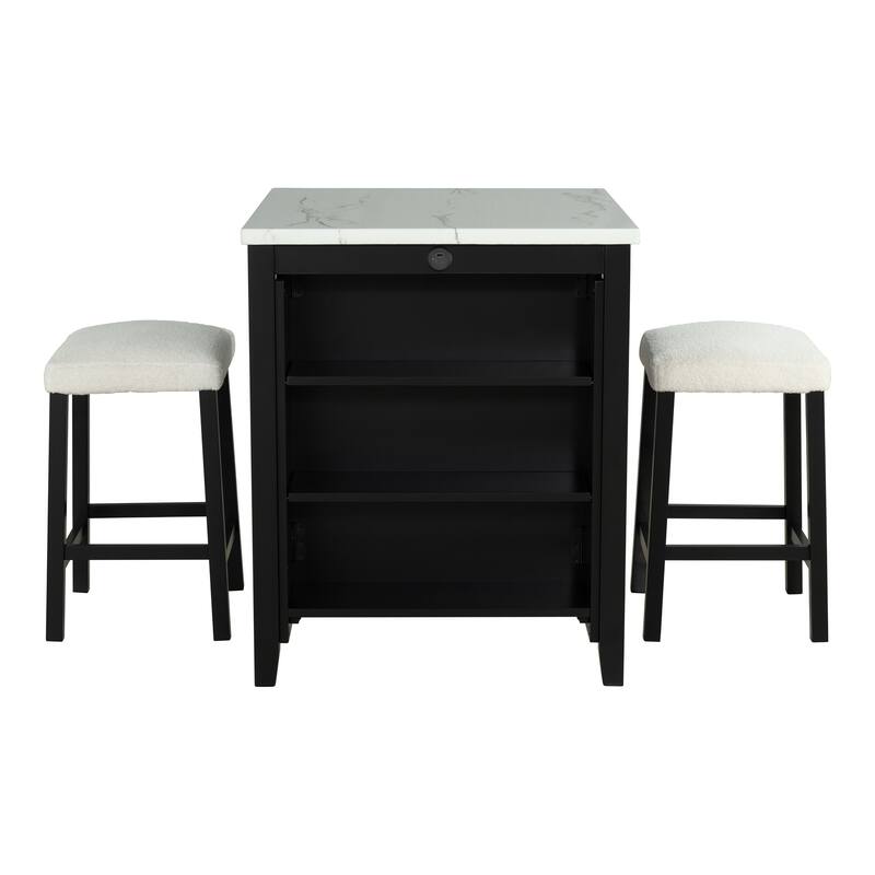DH BASIC 3-Piece Black 3-Shelf Counter Height Dining Set with USB Ports by Denhour