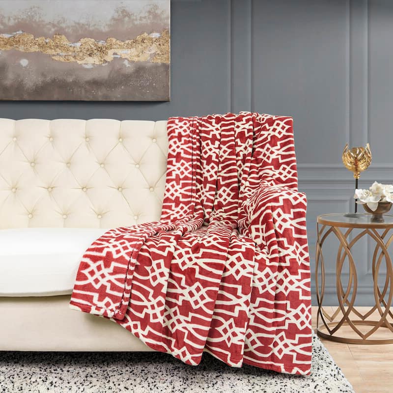 Flannel Velvet Carteret Couch Cover Throw Blanket, 60" x 70" - Rosewood