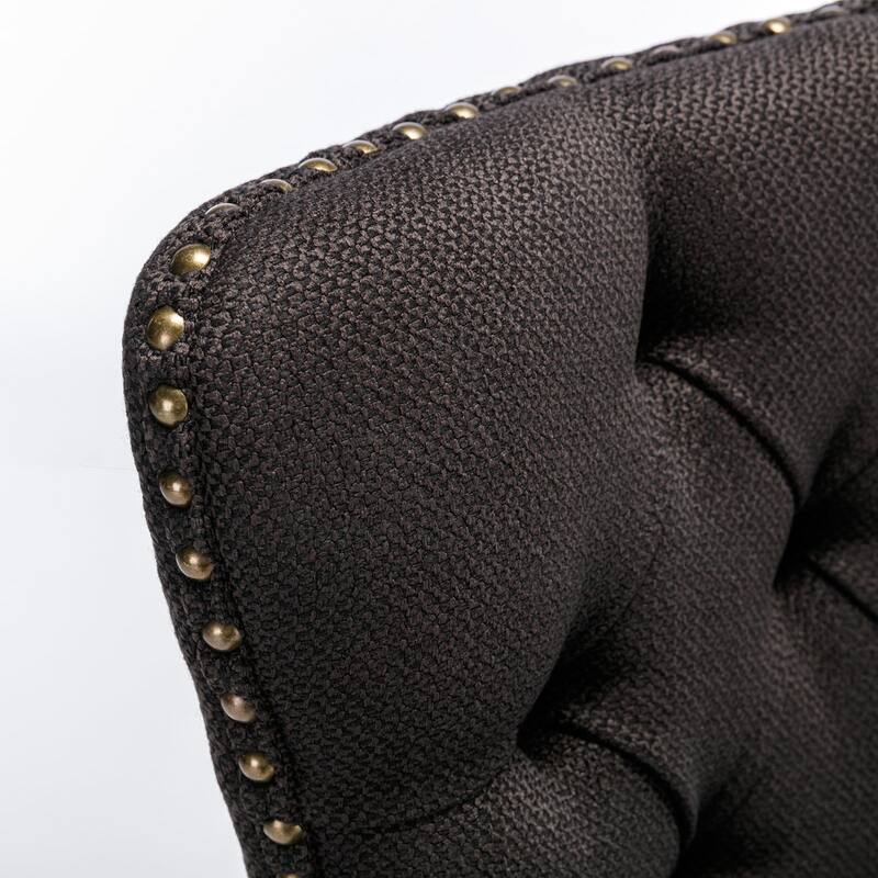PU/Velvet Dining Chair Set of 2, Tufted Dining Room Chairs with Nailhead Ring Pull Trim & Wood Legs, Upholstered Dining Chairs