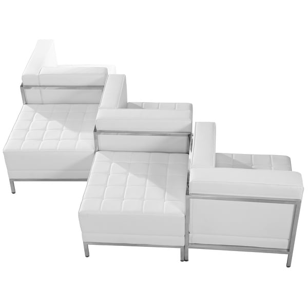 LeatherSoft 5 Piece Modular Chair Ottoman Set with Taut Back
