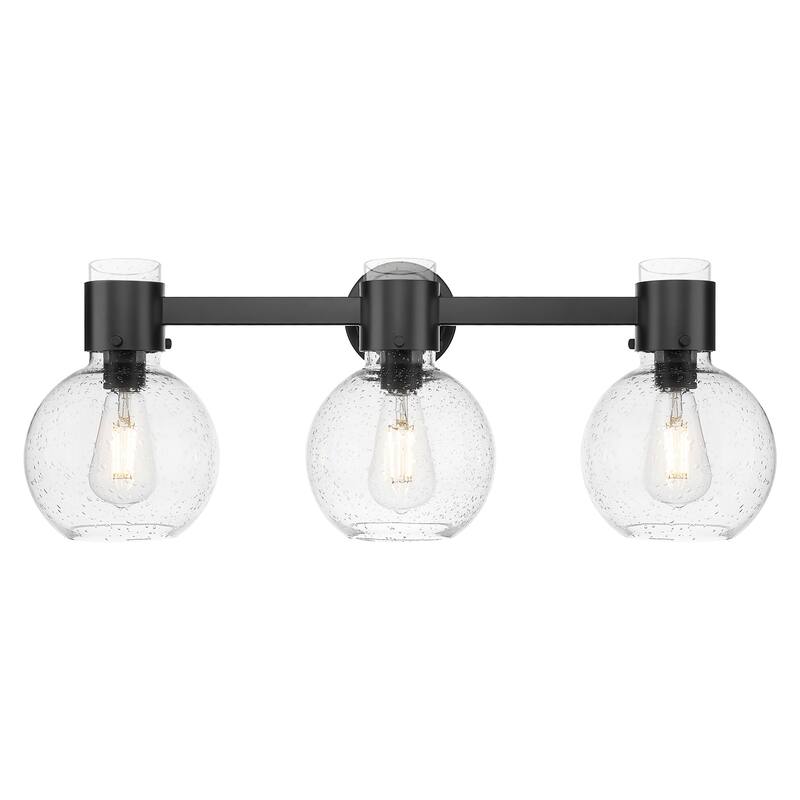 Innovations Lighting Downtown Urban - Lawton Sphere - 3 Light 24" Wall-Mounted Bath Vanity Light - Matte Black, Seedy