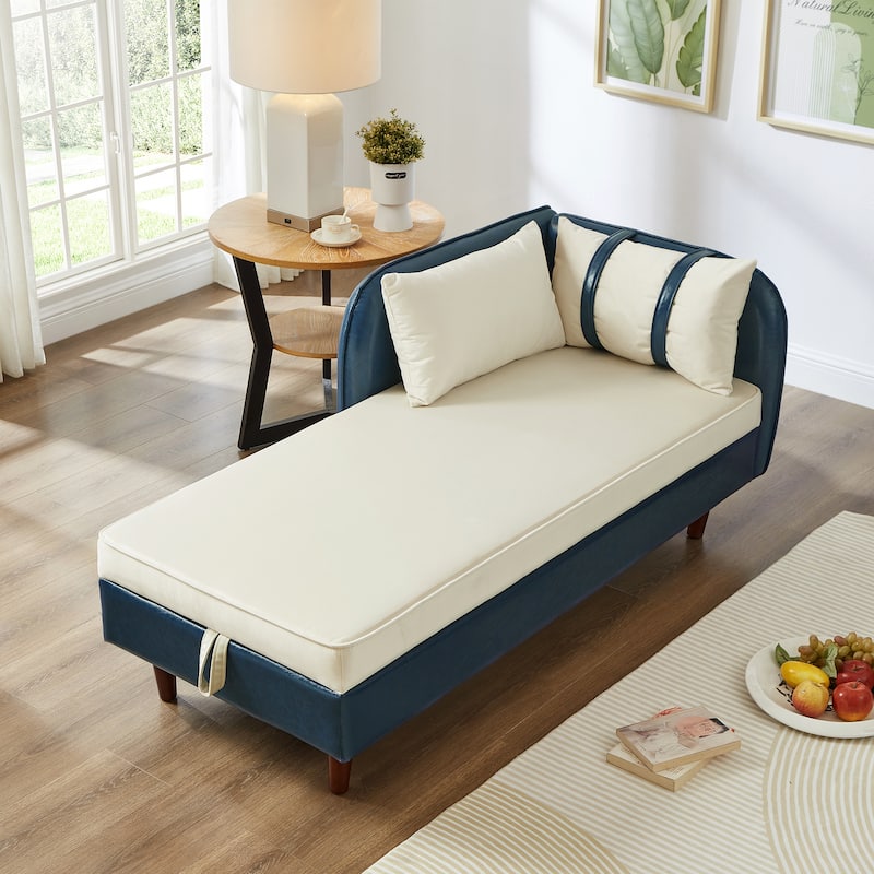 65" Storage Chaise Lounge Sofa with PU and Velvet Upholstery, Modern Sleeper Sofa with Hidden Storage