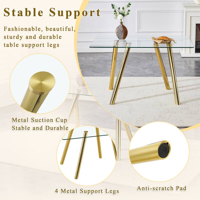 51-Inch Tempered Glass Dining Table with Sturdy Metal Legs