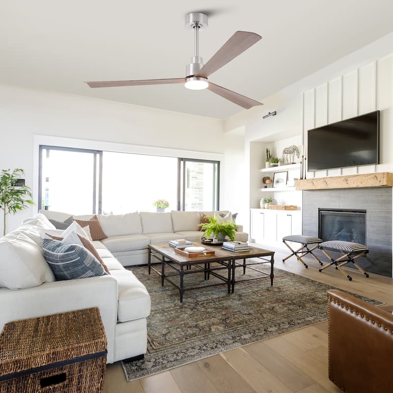 52" Brushed Nickel ABS 3-Blade Dimmable Ceiling Fan with Light and Remote