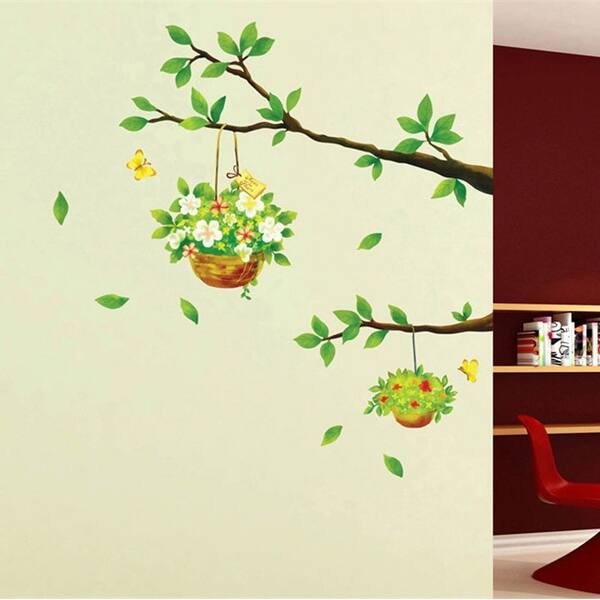Shop Restaurant Flowerpot Pattern Removable Wall Sticker Paper