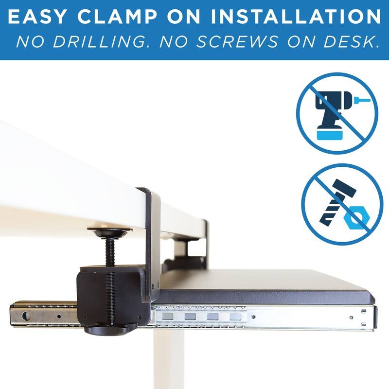Mount-It! Clamp Keyboard Tray - Ergonomic Under Desk Pull Out Keyboard and Mouse Platform with No-Drill Easy Installation