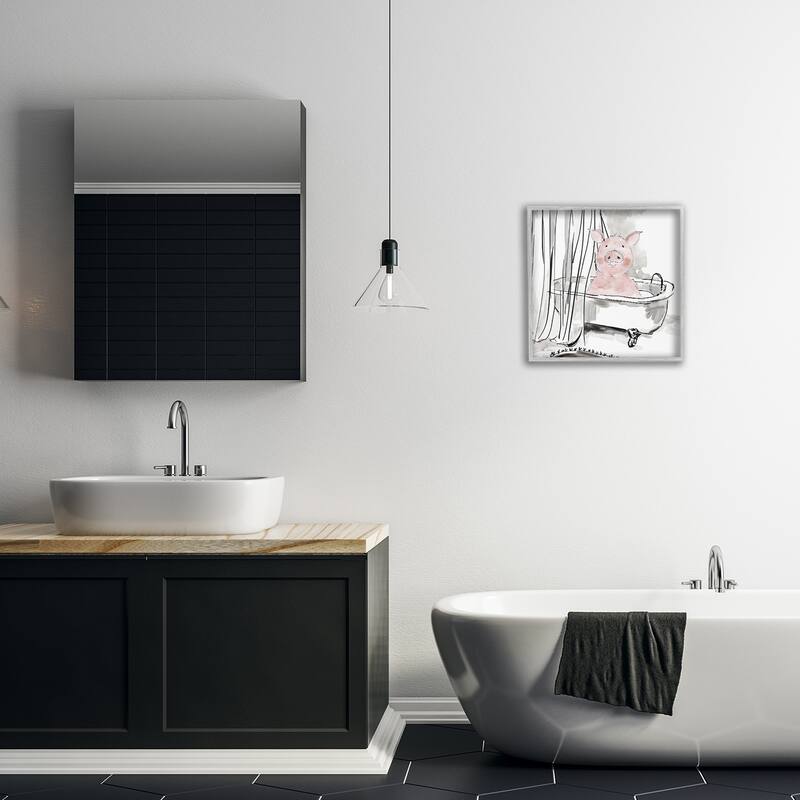 Stupell Minimal Bathtub Piggy Framed Giclee Art Design By Carol Robinson