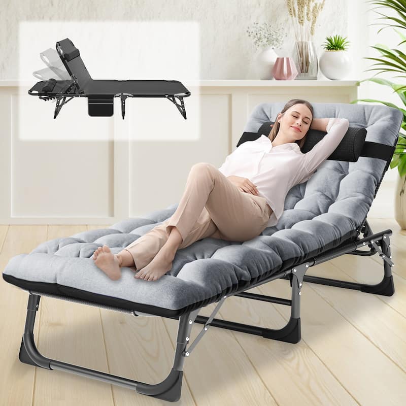 Portable Folding Camping Cot Bed with 2 Sided Mattress and Pillow - 75"
