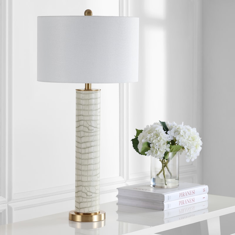 SAFAVIEH Lighting Tomika 32-inch Faux Alligator Grey Table Lamp (Set of 2) - 15"x15"x31.5" - 15Wx15Dx32H