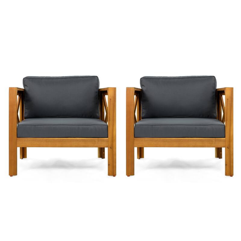 Roomfitters Outdoor Acacia Wood Club Chairs, Teak Finish Armchairs with Cushions