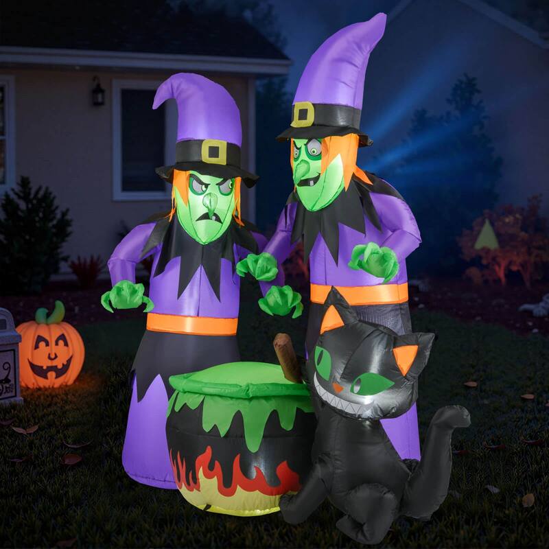 6 Ft Inflatable Halloween Witches Blow up 2 Scary Witch w/Cat Décor