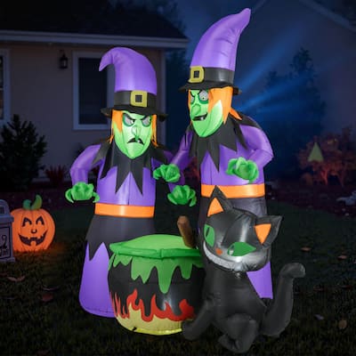 6 Ft Inflatable Halloween Witches Blow up 2 Scary Witch w/Cat Décor