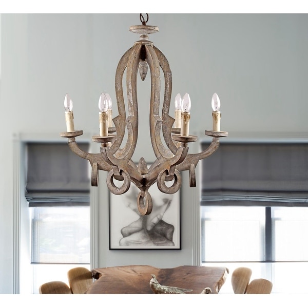 Rustic Distressed Wood 6-Light Candle-style Chandelier. Opens flyout.