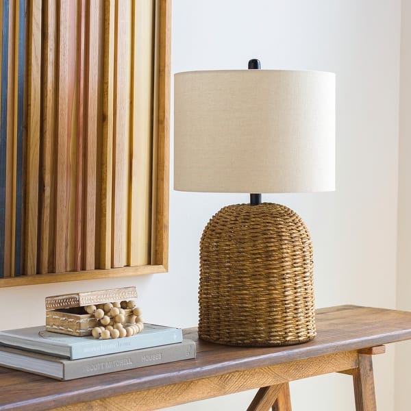 Aalia Natural Seagrass Rounded Table Lamp - 24"H x 16"W x 16"D - Bed ...