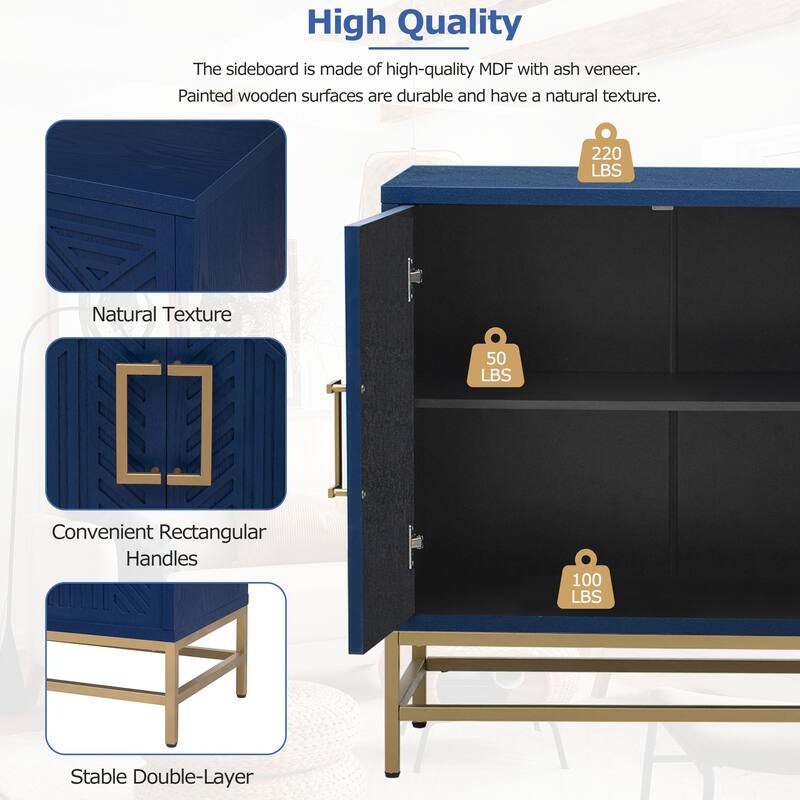 Rectangular Sideboard Entryway Cabinet with Adjustable Shelves & Metal Leg, Buffet Cabinet Console Table for Kitchen Living Room