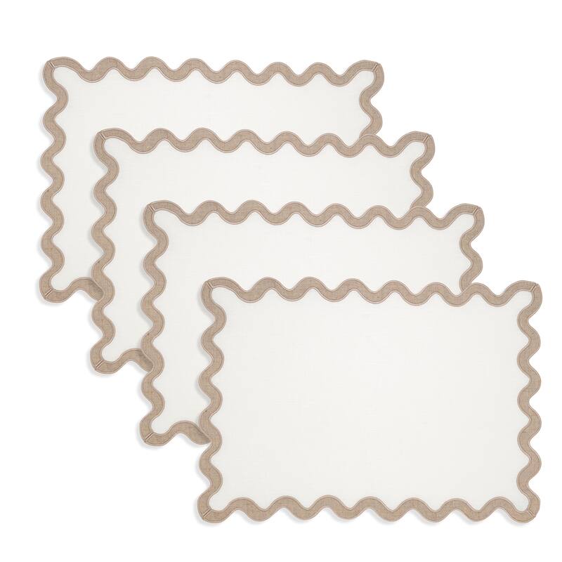 100% Linen Eco Scallop Border Placemat (Set of 4) - 13"x19"