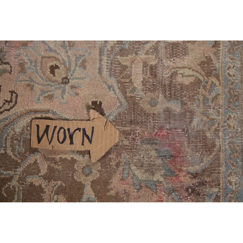 Traditional Pink Mashad Persian Vintage Rug Hand-Knotted Wool Carpet - 8'0"x 10'10"