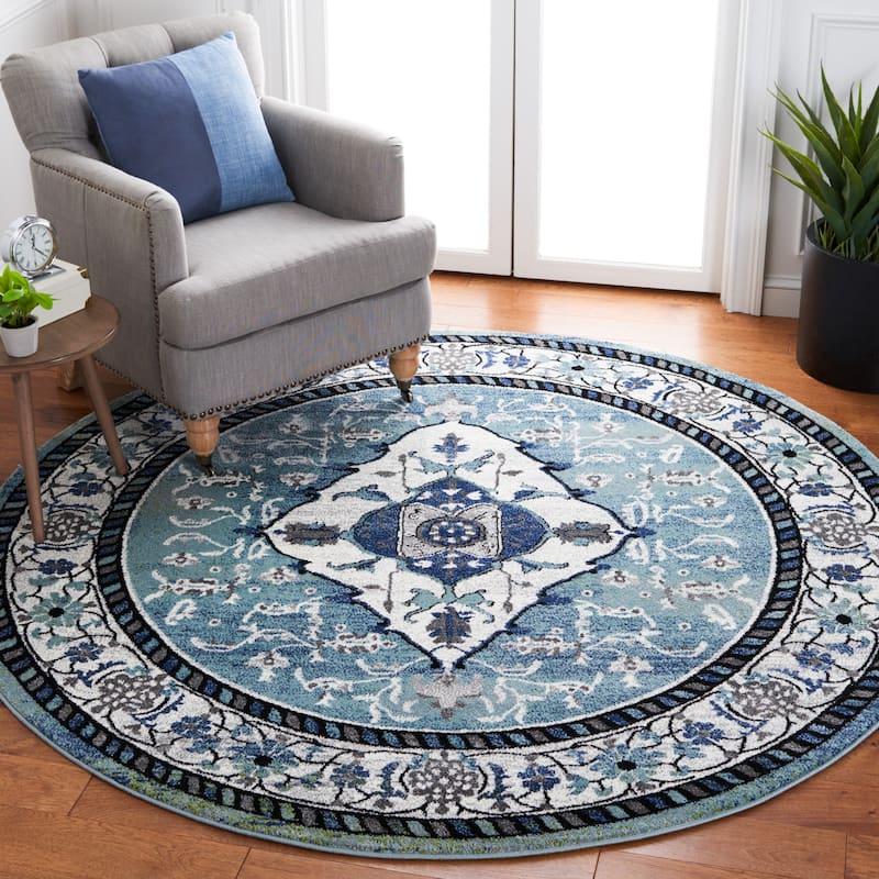 SAFAVIEH Vintage Hamadan Polly Rug - 6'7" Round - Blue Green/Ivory