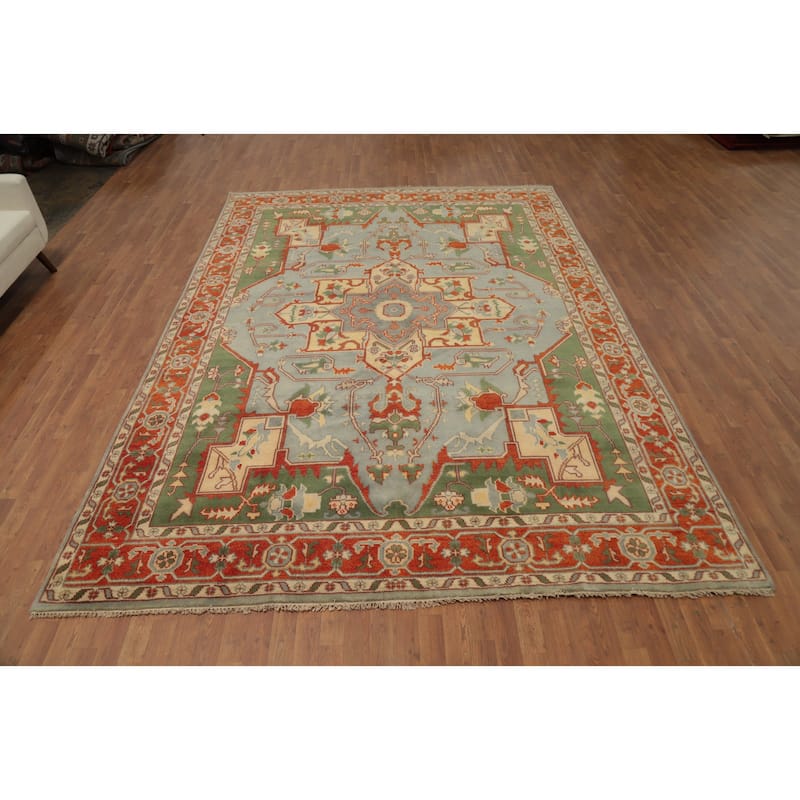 Hand Knotted Oriental 100% Wool Carpet Transitional All-Over Greys & Charcoal Oushak Area Rug - 12' 0'' X 8' 9''